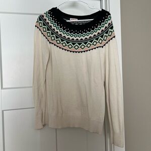 Merona Cream Sweater with Black and Green Accents